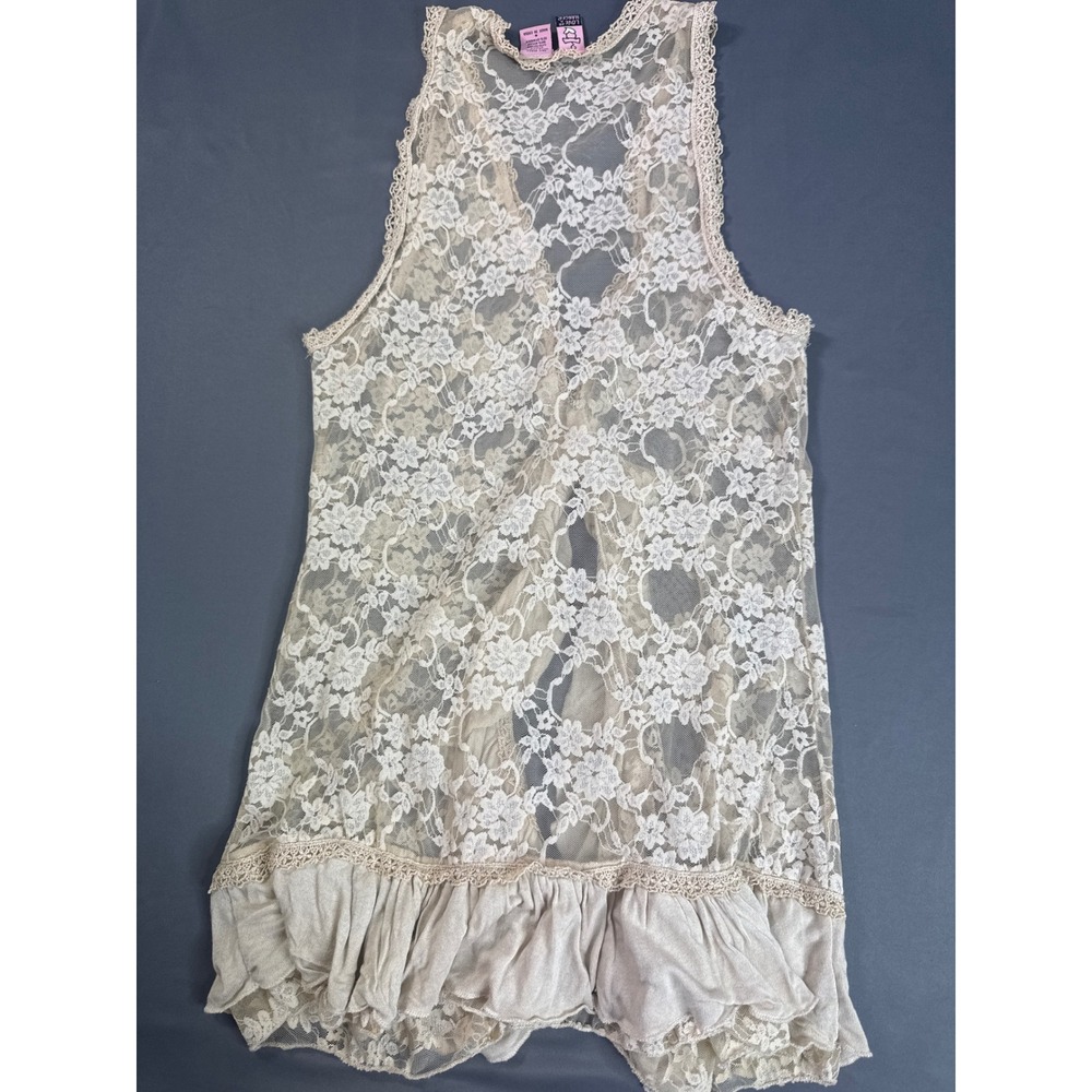 Love On A Hanger Cream Floral Lace Ruffle Trim Open Front Vest Small Boho Chic - Picture 10 of 10